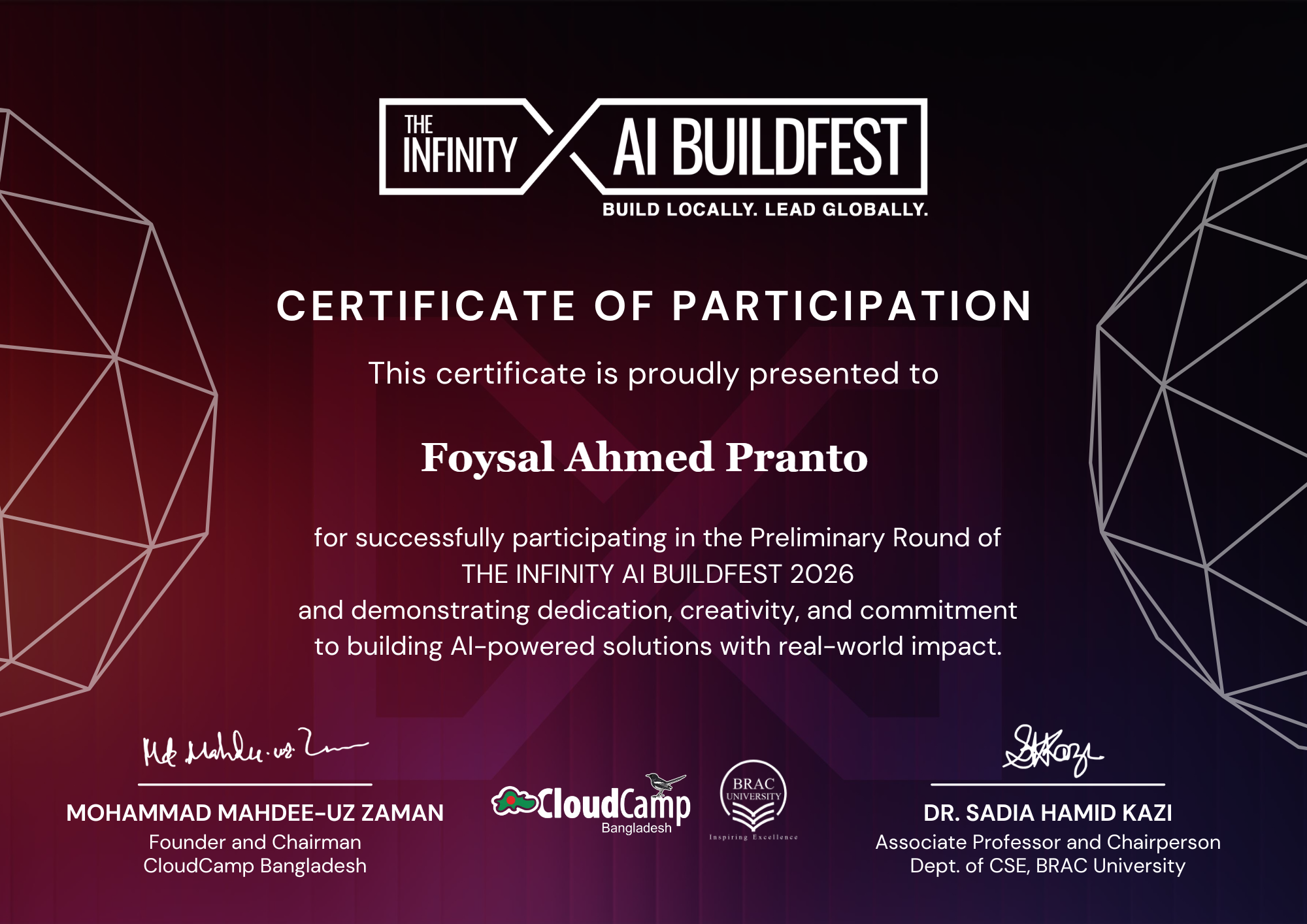 Finalist — The Infinity AI Build Fest 2026