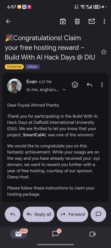 Winner — Build With AI Hack Days @ DIU (SmartCalAI)