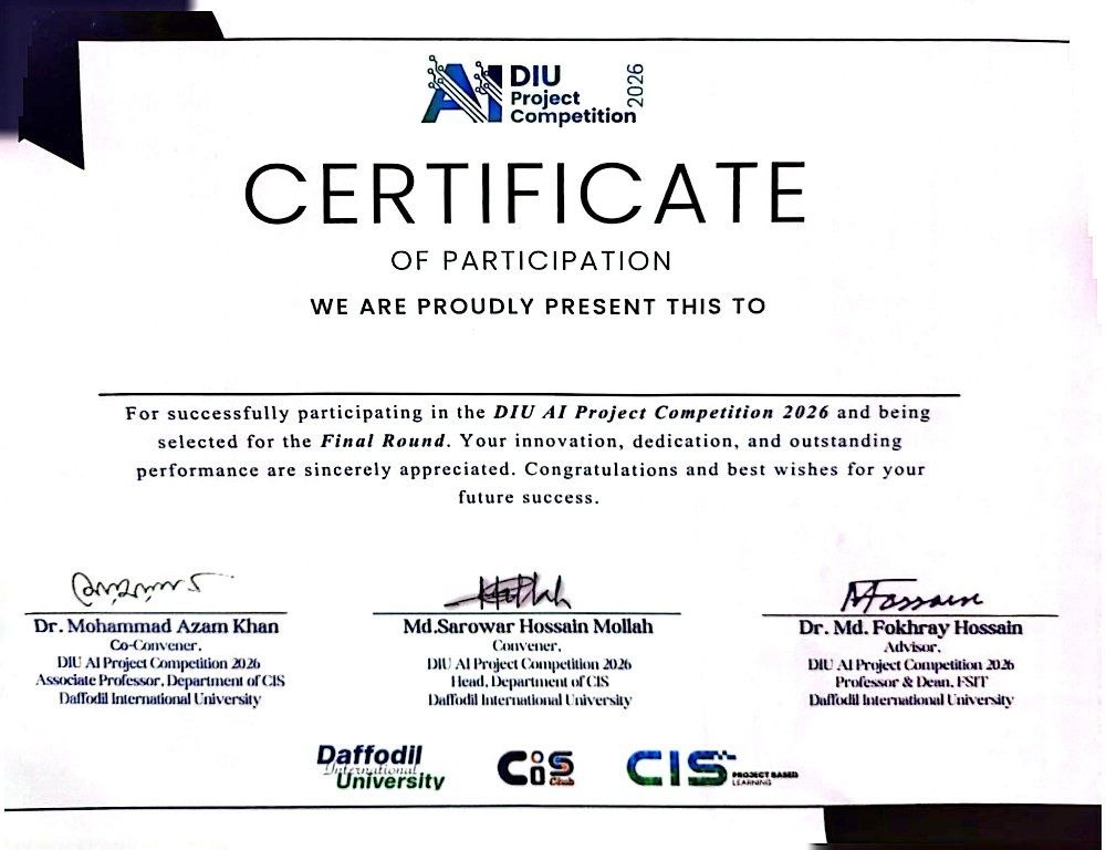 Certificate of Participation — DIU AI Project Competition 2026 (Final Round)